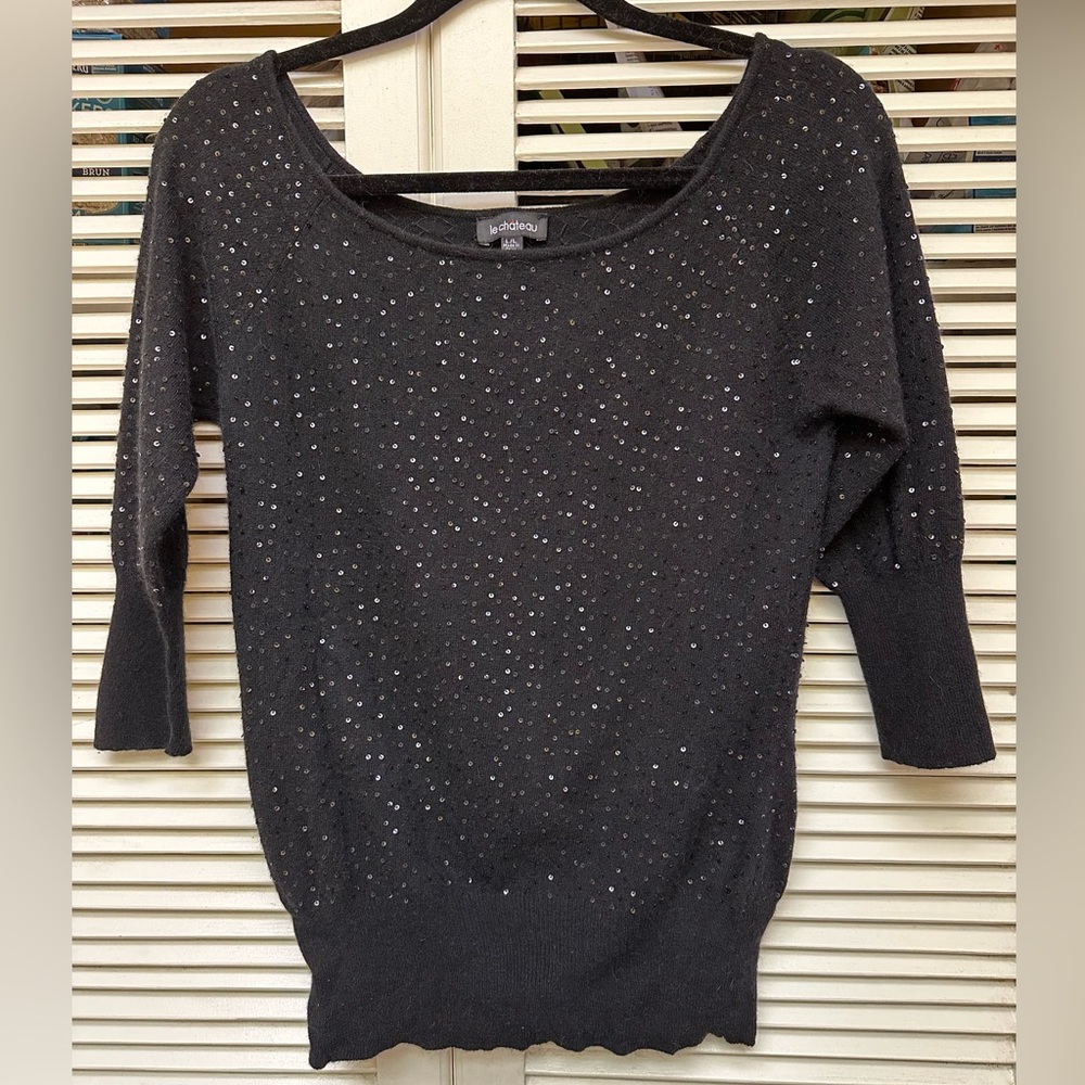 Le Chateau Black Sequin Sweater Size Large